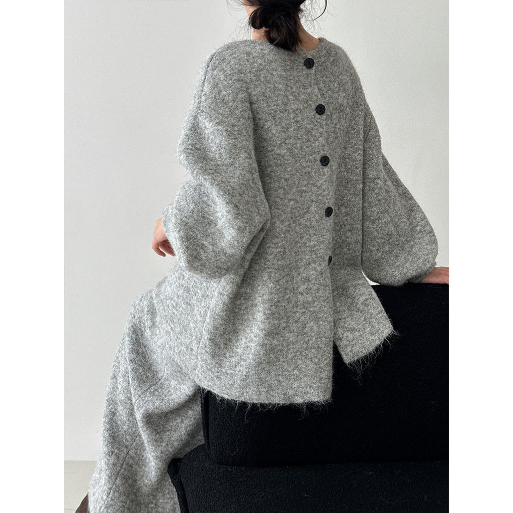 Autumn/Winter Warm Back Button Loose Knit Sweater + Skirt Women's New Gentle Set