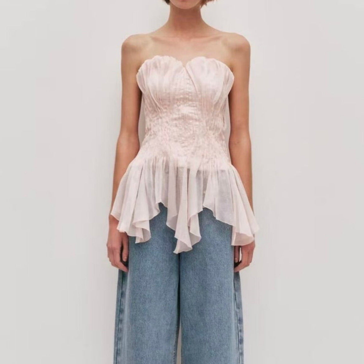 Pink irregular mermaid strapless sleeveless vest top