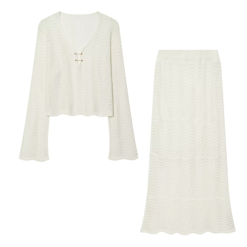 Elegant knitted long sleeved+skirt set