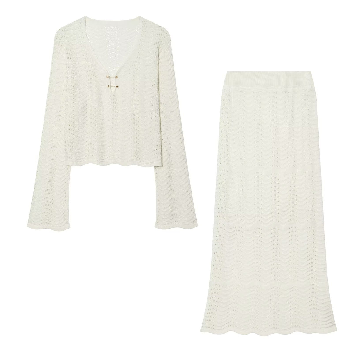 Elegant knitted long sleeved+skirt set