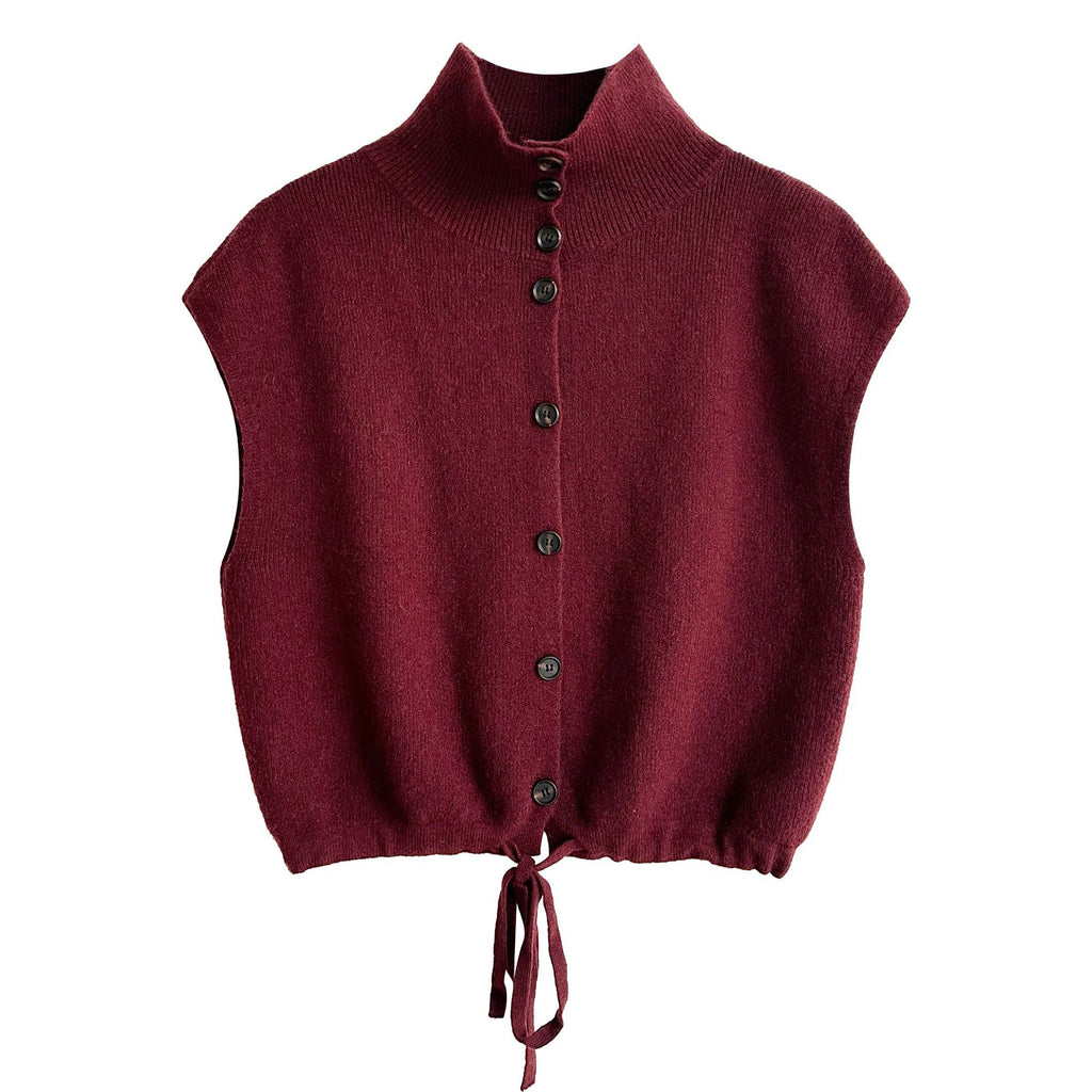 Layered High-neck Knit Vest for Women Spring Drawstring Waist Slim Fit Versatile Sweater Vest