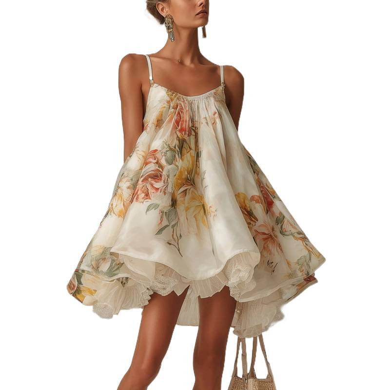 Strap Top Short Skirt Women's Lace Lace Irregular Holiday Dress