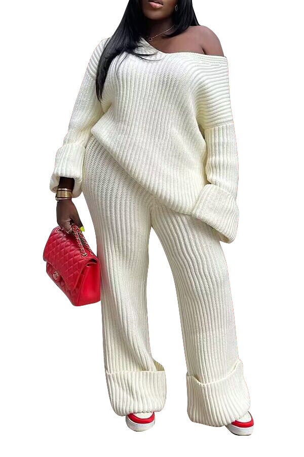 European and American women's casual solid color loose knit suit