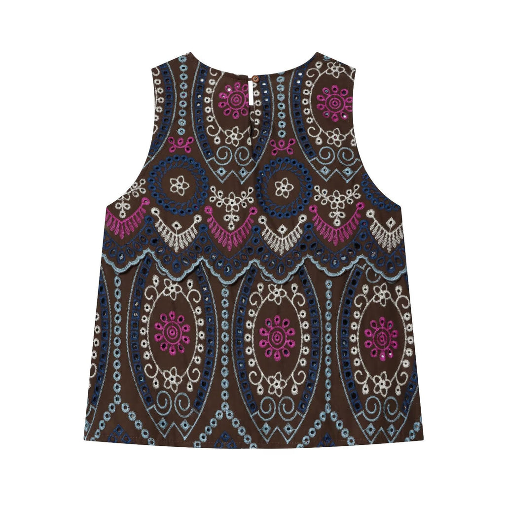 Hollow embroidery top+MIDI skirt set