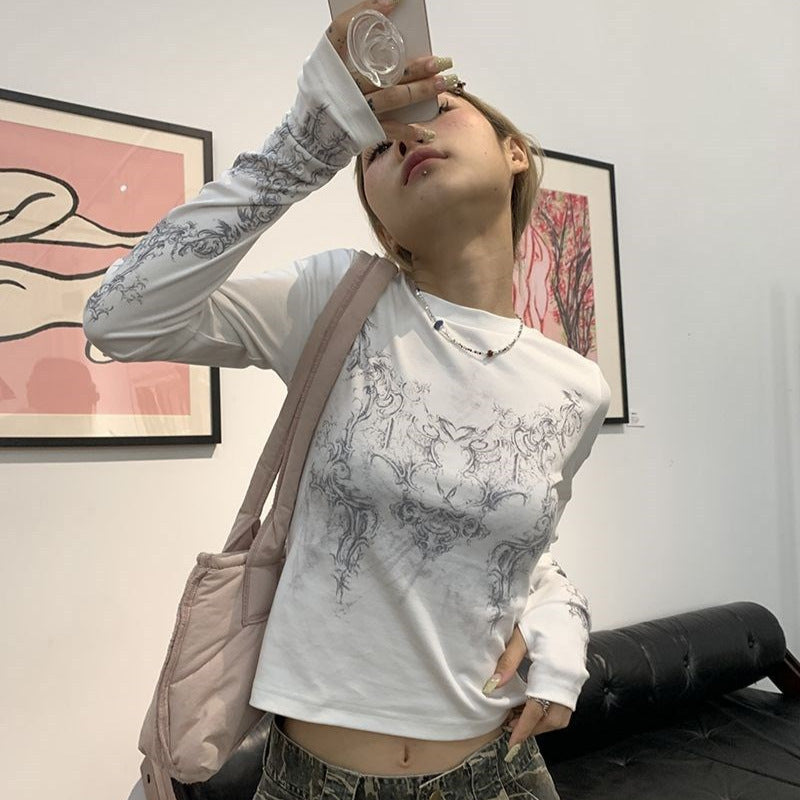 Casual gloves Harajuku Millennium style spring women's clothing slim fit T-shirt top