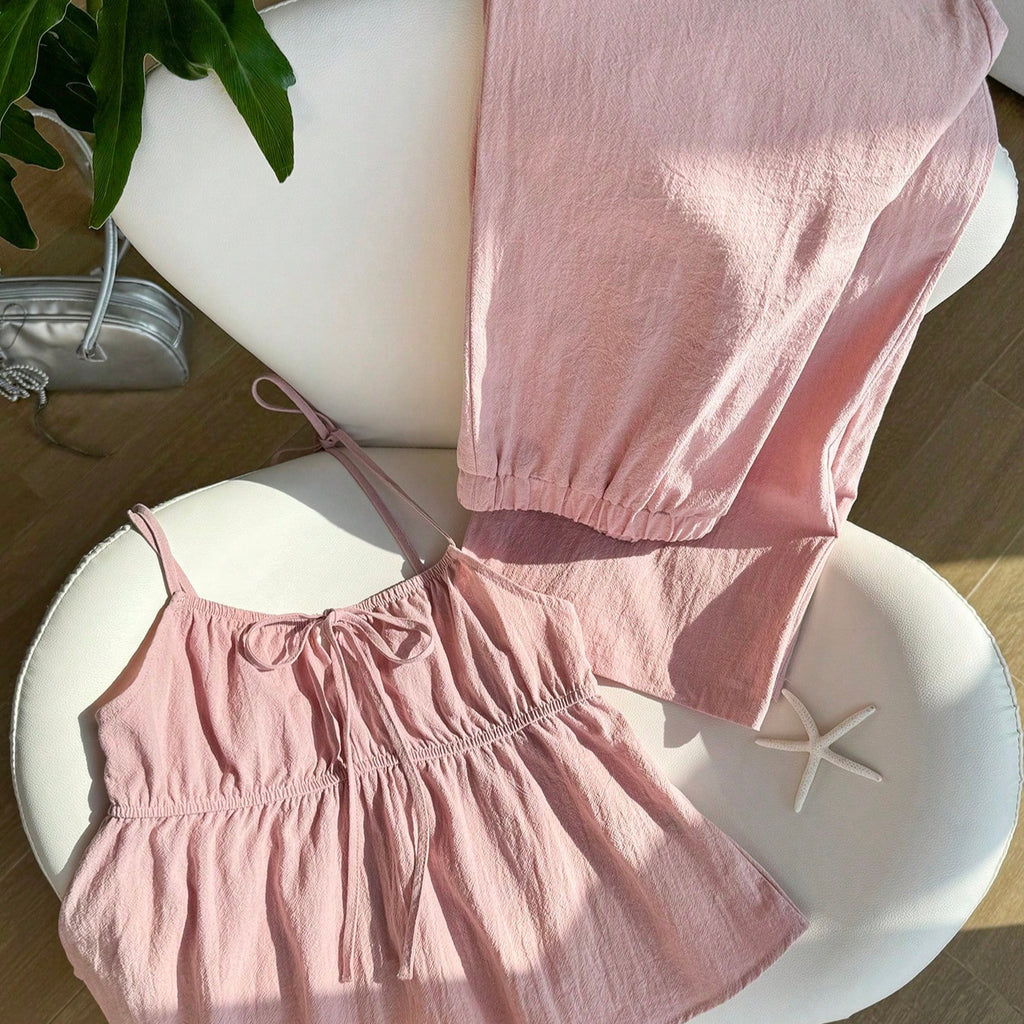 Sleeveless camisole top and long pants 2-piece set