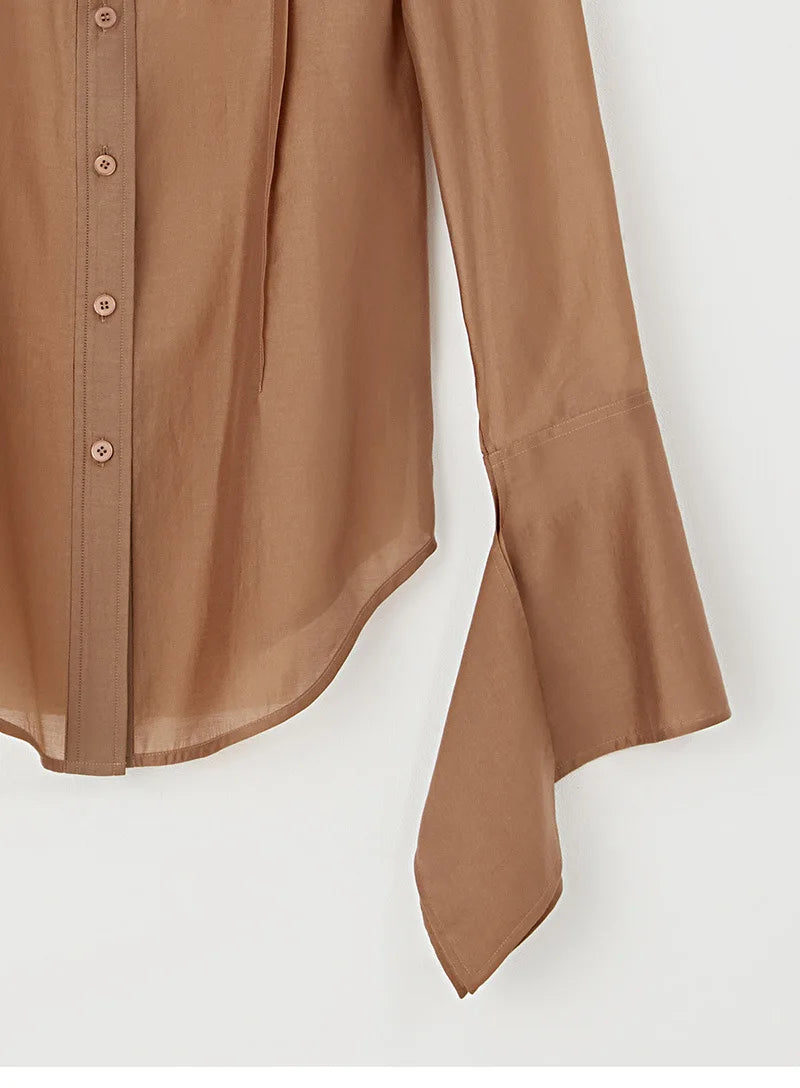 Long-Sleeved Shirt Single-Breasted Asymmetric Temperament Blouse for Women