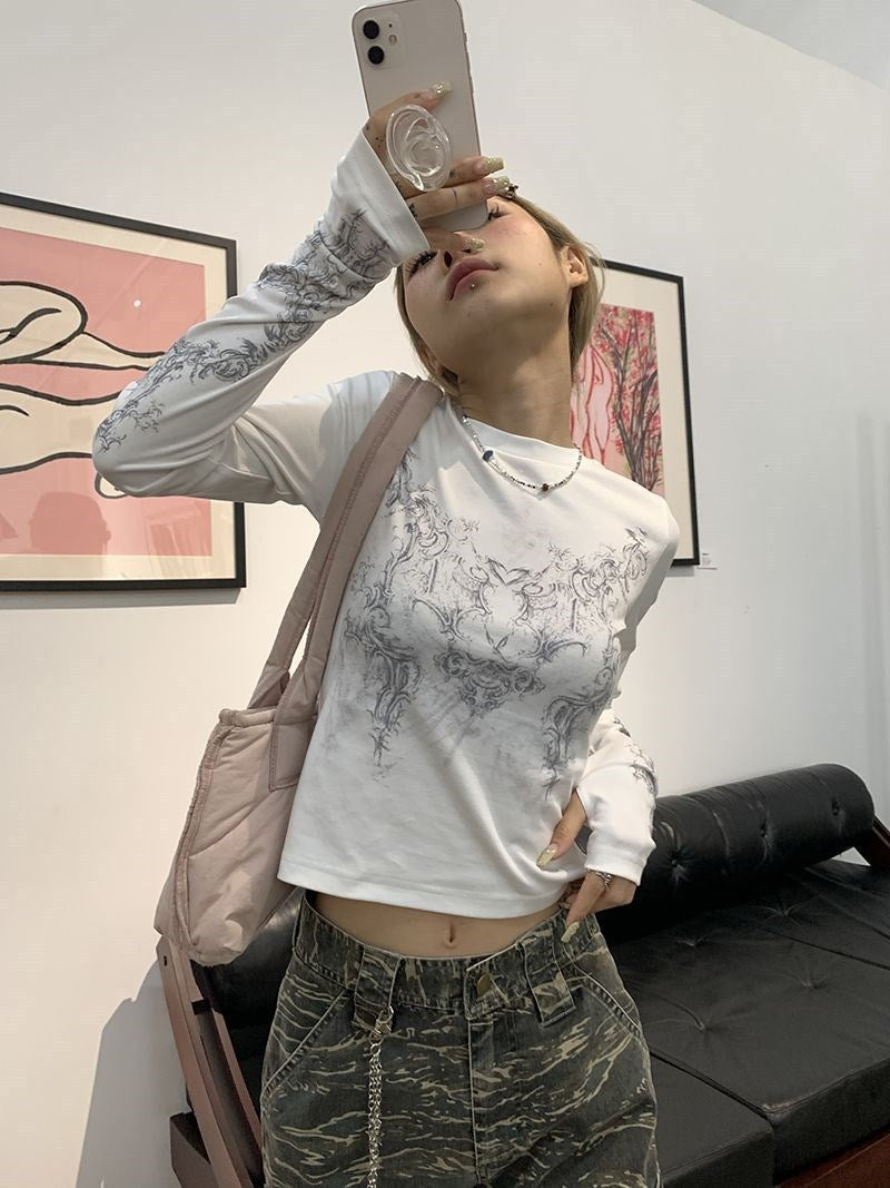 Casual gloves Harajuku Millennium style spring women's clothing slim fit T-shirt top