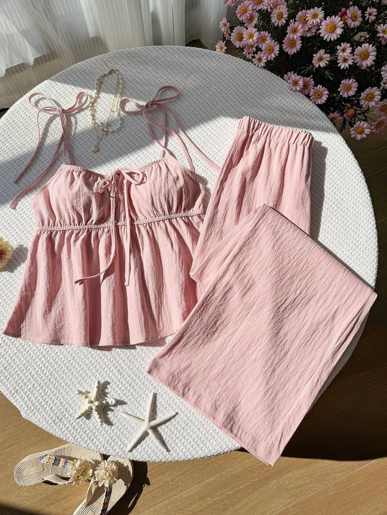 Sleeveless camisole top and long pants 2-piece set