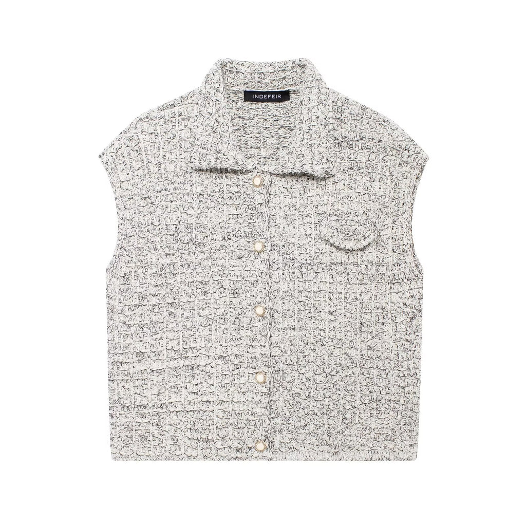 European and American autumn new fashionable lapel sleeveless single breasted linen vest for women