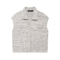 European and American autumn new fashionable lapel sleeveless single breasted linen vest for women