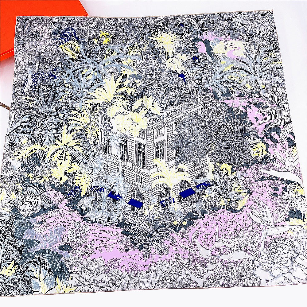 Four Seasons Versatile Handmade Curled Jungle Garden Women's Decorative Shawl Large Square Scarf in Stock Scarves