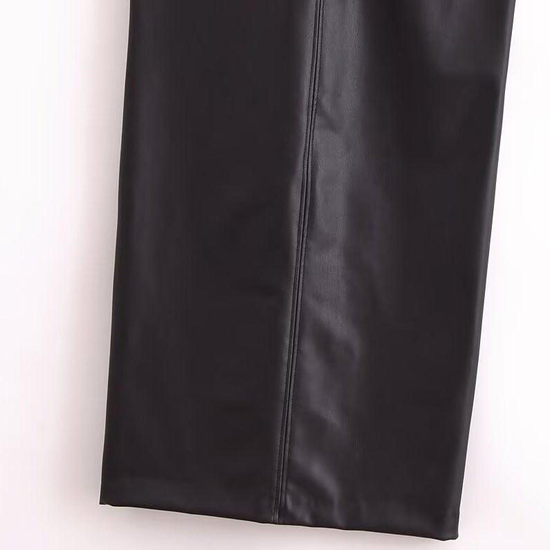 Asymmetric dress, long skirt, slim fi, vegan leather pleated dress