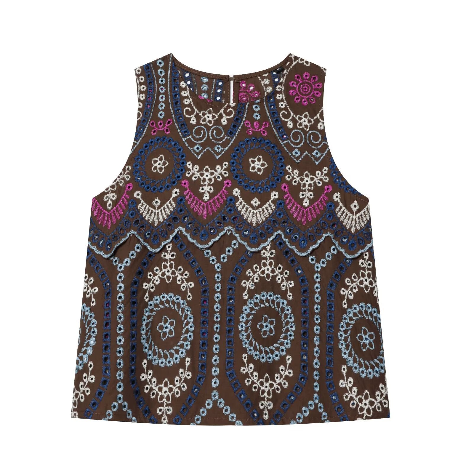 Hollow embroidery top+MIDI skirt set