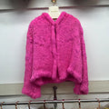 Autumn Winter Women Real Rabbit Fur Coat 100% Natural Fur Jacket Loose Manual Weave Quality Streetwear Hooded Flare Sleeves New