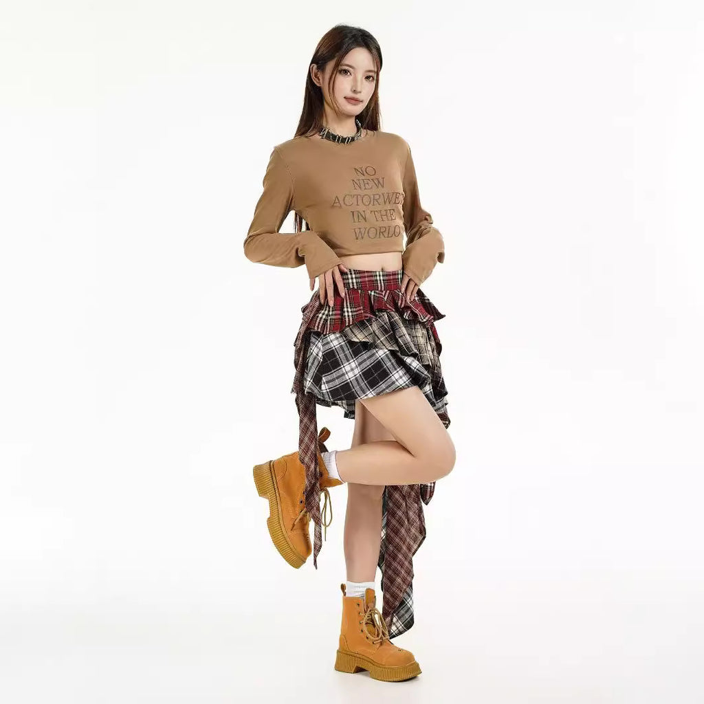 Patchwork skirt for women, autumn design sense, spicy girl style, fashionable irregular short skirt