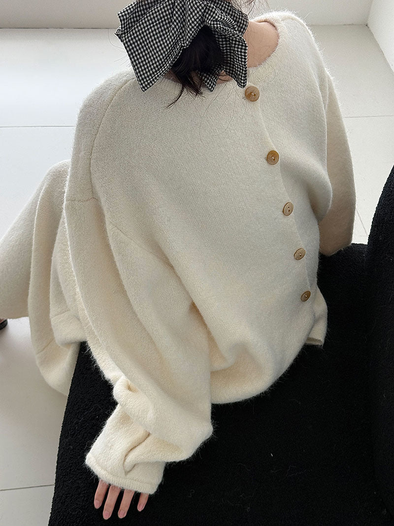 Autumn/Winter Warm Back Button Loose Knit Sweater + Skirt Women's New Gentle Set