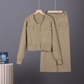 Two piece set of slim fit polo collar sweater, hip hugging half body skirt