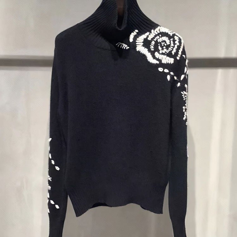 Autumn new look, rose embroidery,  sweater for women
