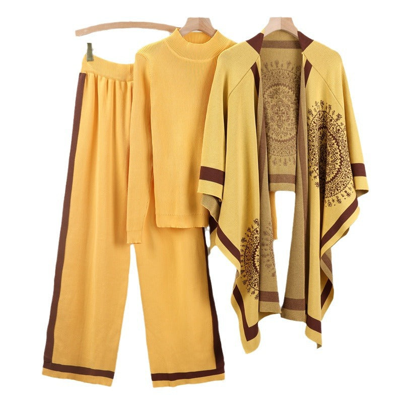 Autumn and winter classic knitted scarf, women's shawl dual-use shawl cape three piece set