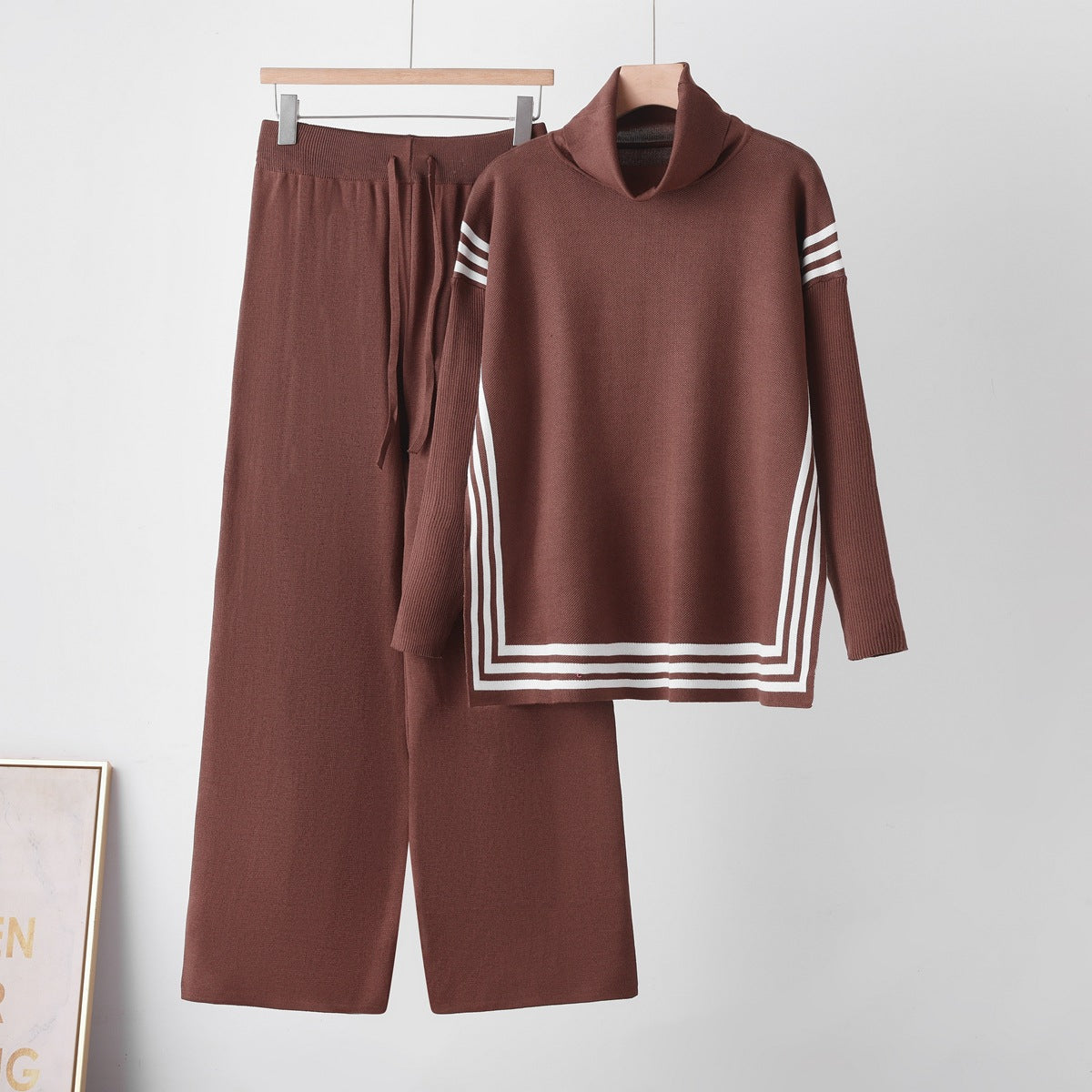 High neck sweater straight leg pants two-piece set for women
