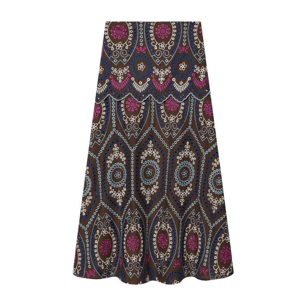 Hollow embroidery top+MIDI skirt set