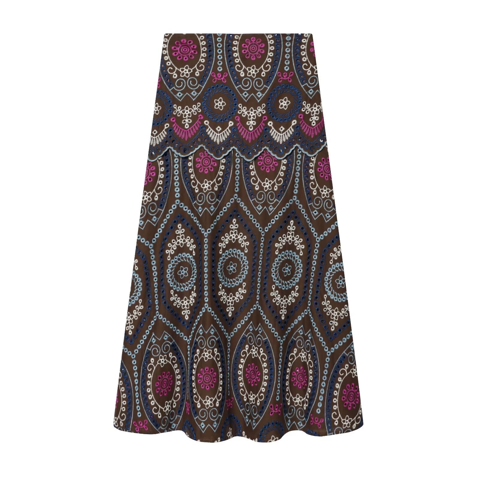 Hollow embroidery top+MIDI skirt set