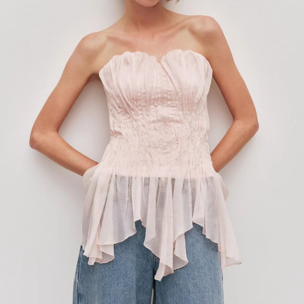 Pink irregular mermaid strapless sleeveless vest top