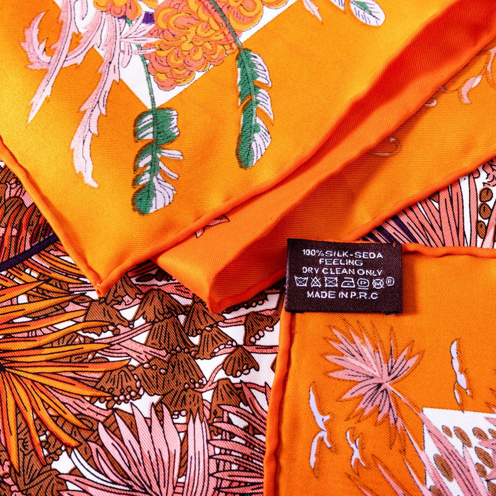 Twill silk square scarf jungle castle print scarf