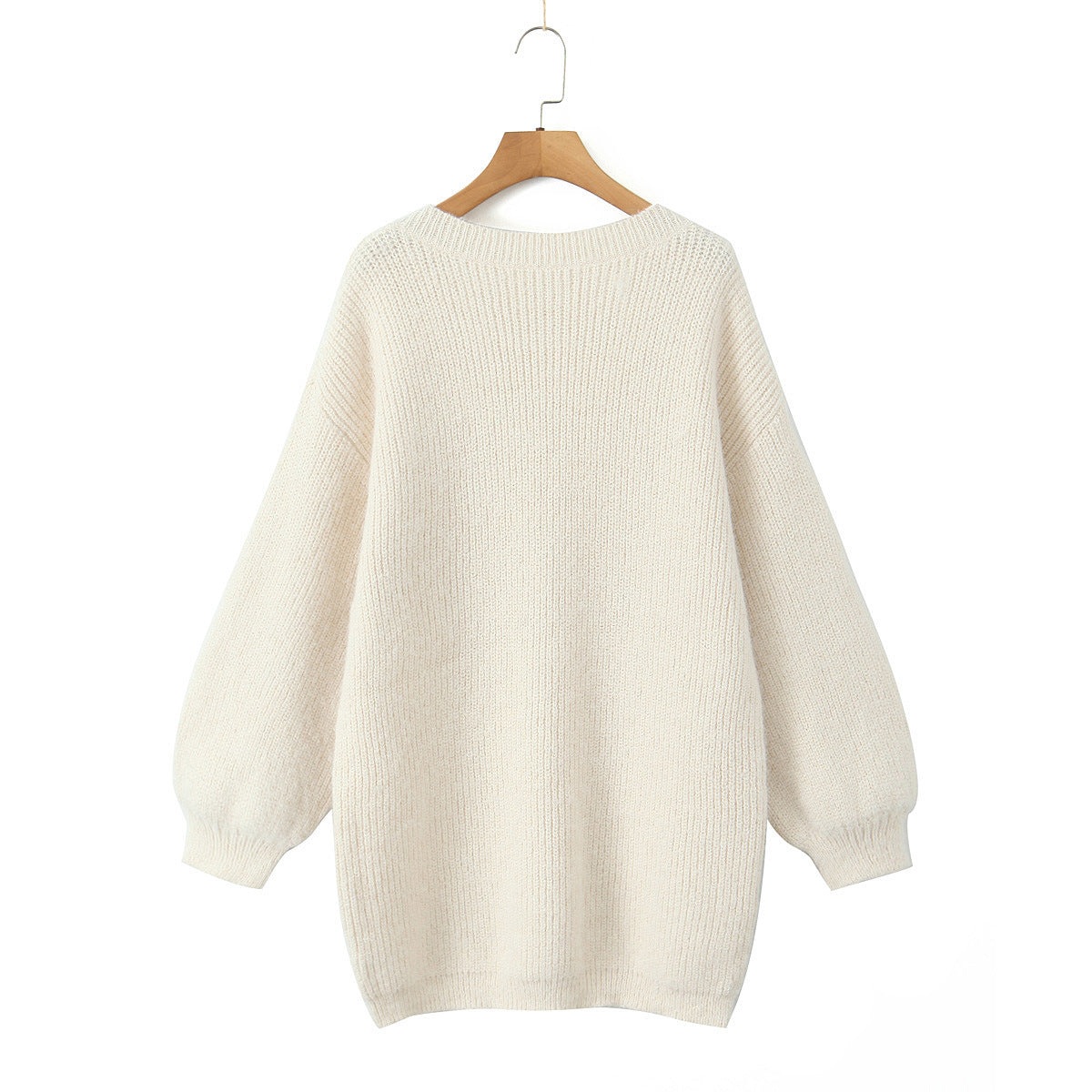 Oversized loose medium to long sweater for autumn and winter, V-neck large backless knitted sweater for women