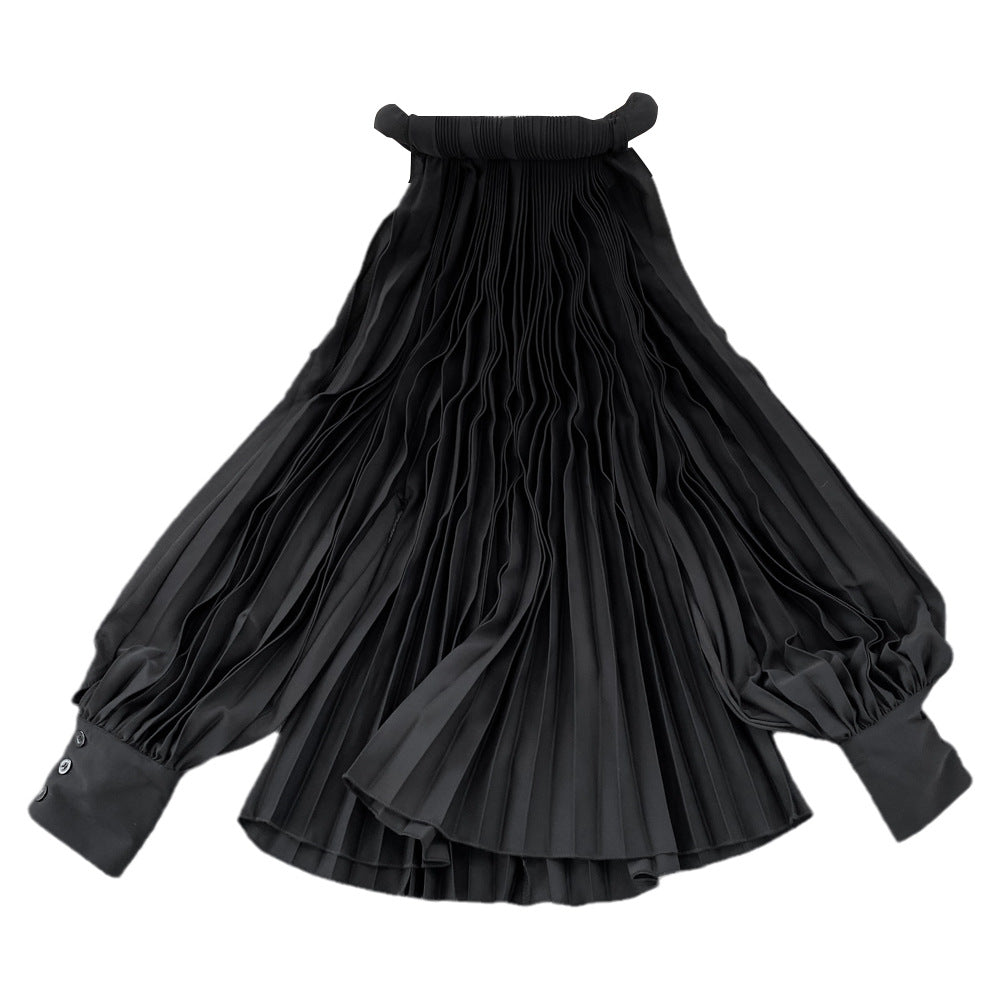 Sexy Minimalist Summer Shirts For Women Halter Lantern Sleeve Pleated Loose Pullover Blouse Female Fashion