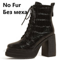 Women Ankle Boots Retro Fashion Office Ladies Chunk Platforms Thick High Heels Genuine Leather Shoes Autumn Winter