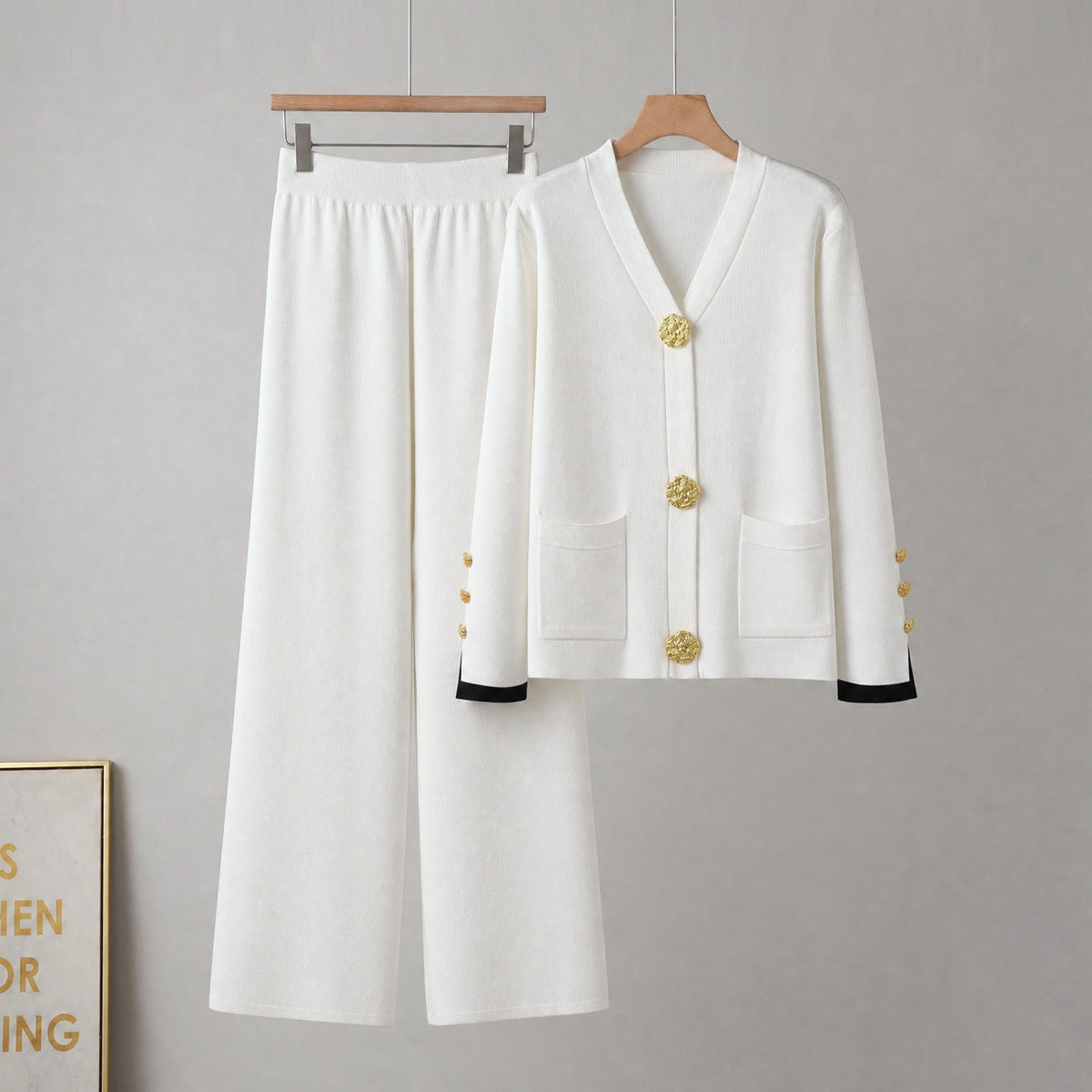 Cardigan sweater wide leg pants set