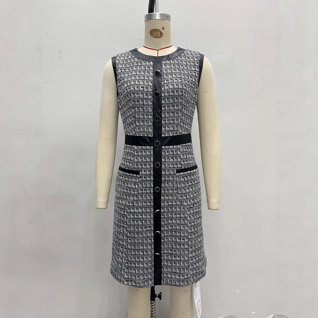 Tweed vest A-line skirt dress