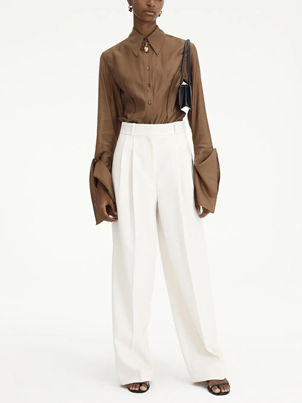 Long-Sleeved Shirt Single-Breasted Asymmetric Temperament Blouse for Women