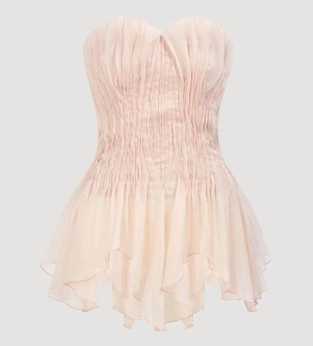 Pink irregular mermaid strapless sleeveless vest top