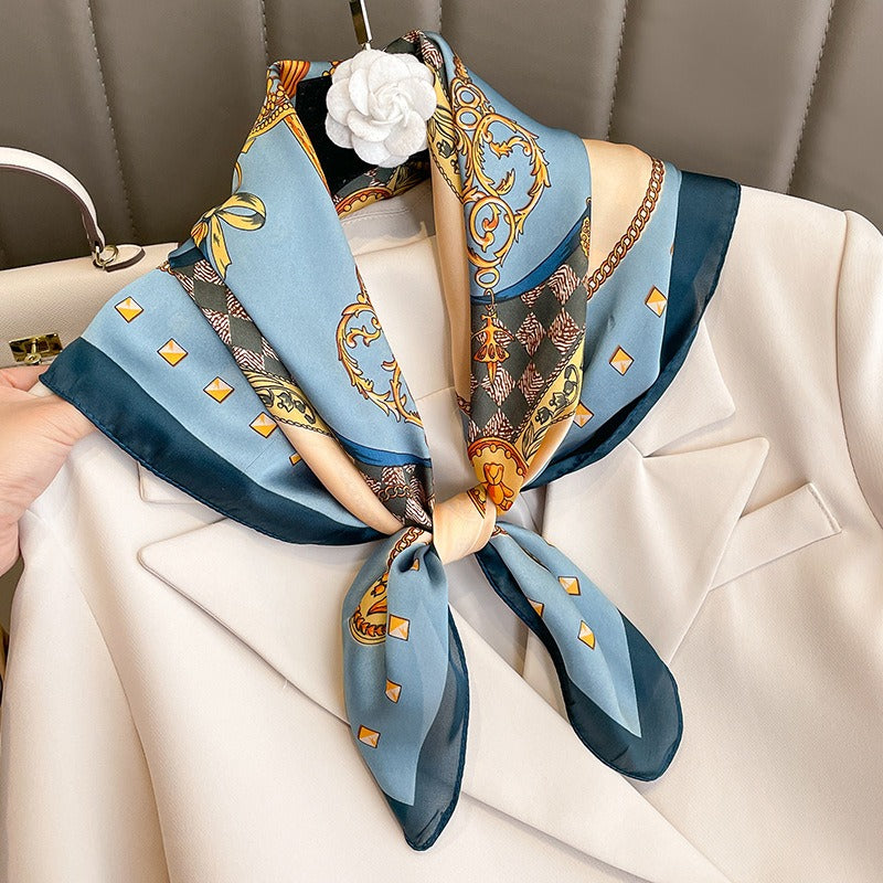 Fake headscarf temperament small square scarf shawl chain scarf