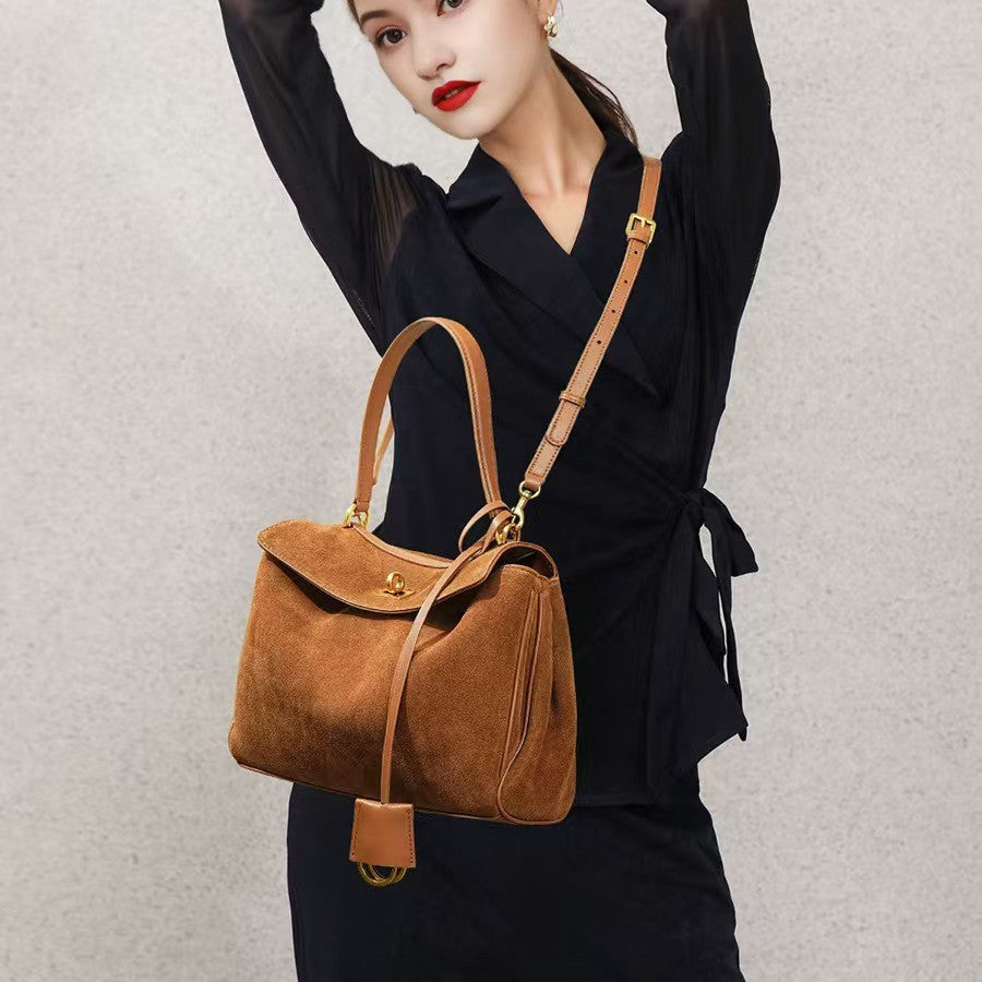 Suede Matte Tote Bag, Elegant Shoulder Crossbody Kelly Bag for Women, Large Capacity Commuter Underarm Bag