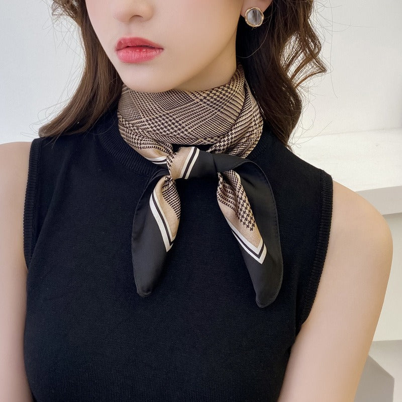 Retro Thousand Bird Grid Small Square Scarf for Women's Spring and Autumn New Scarf Art Versatile Small Scarf