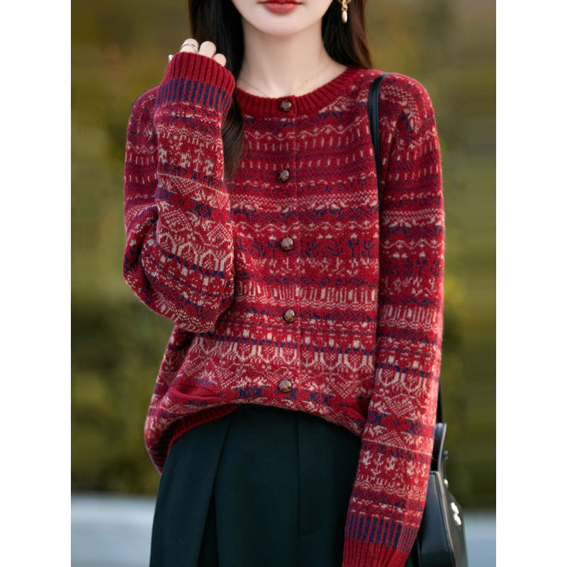Knitted Cardigan  for Women, Embroidered Pattern, Outerwear, Stylish Women's Top