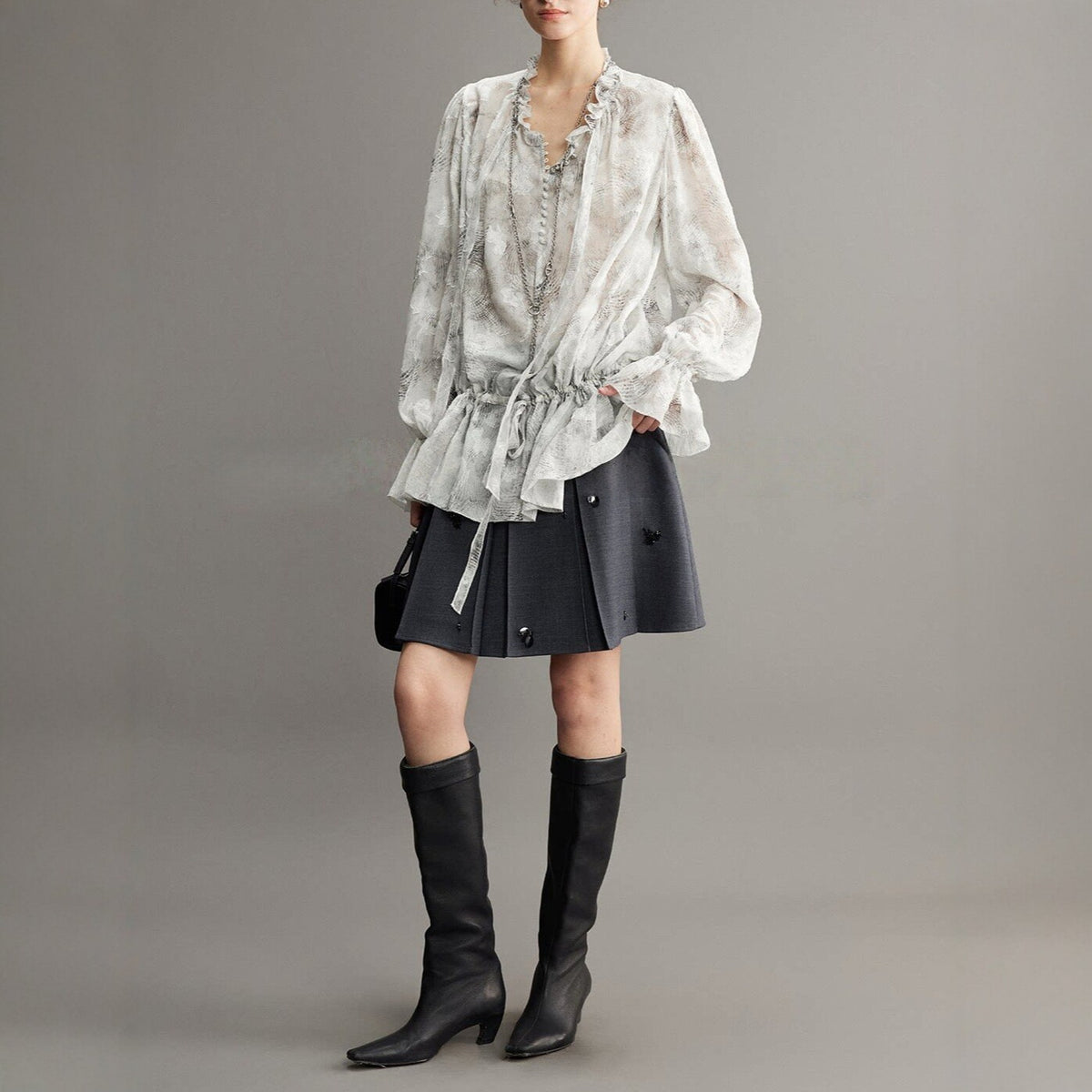 Fashionable Spring Summer Floral Print Ruffled V-Neck Tie Waist Blouse