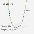 Fashionable INS style necklace with 18K gold small round beads, stainless steel necklace, green turquoise round beads, retro necklace for women