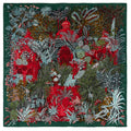 Twill silk square scarf jungle castle print scarf