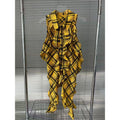 Fashionable spicy girl sleeveless yellow checkered shirt with single breasted irregular design personalized top for women