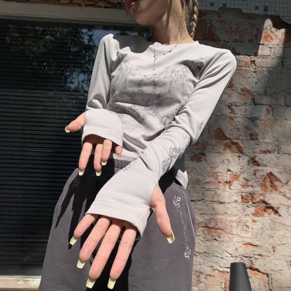 Casual gloves Harajuku Millennium style spring women's clothing slim fit T-shirt top