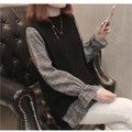 Fake two round neck pullover versatile base knit sweater