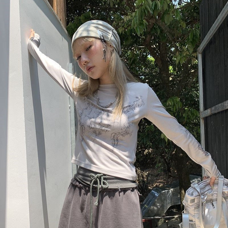 Casual gloves Harajuku Millennium style spring women's clothing slim fit T-shirt top