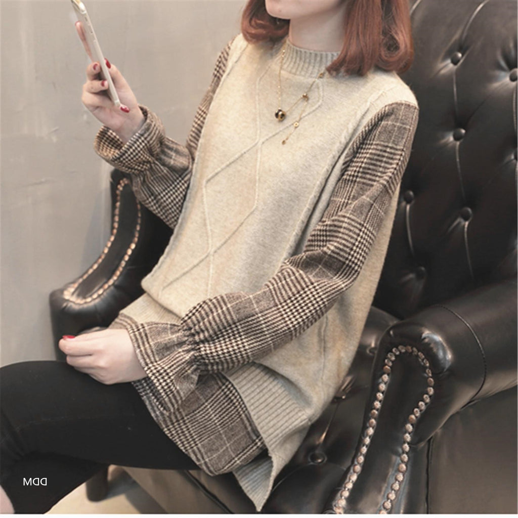 Fake two round neck pullover versatile base knit sweater
