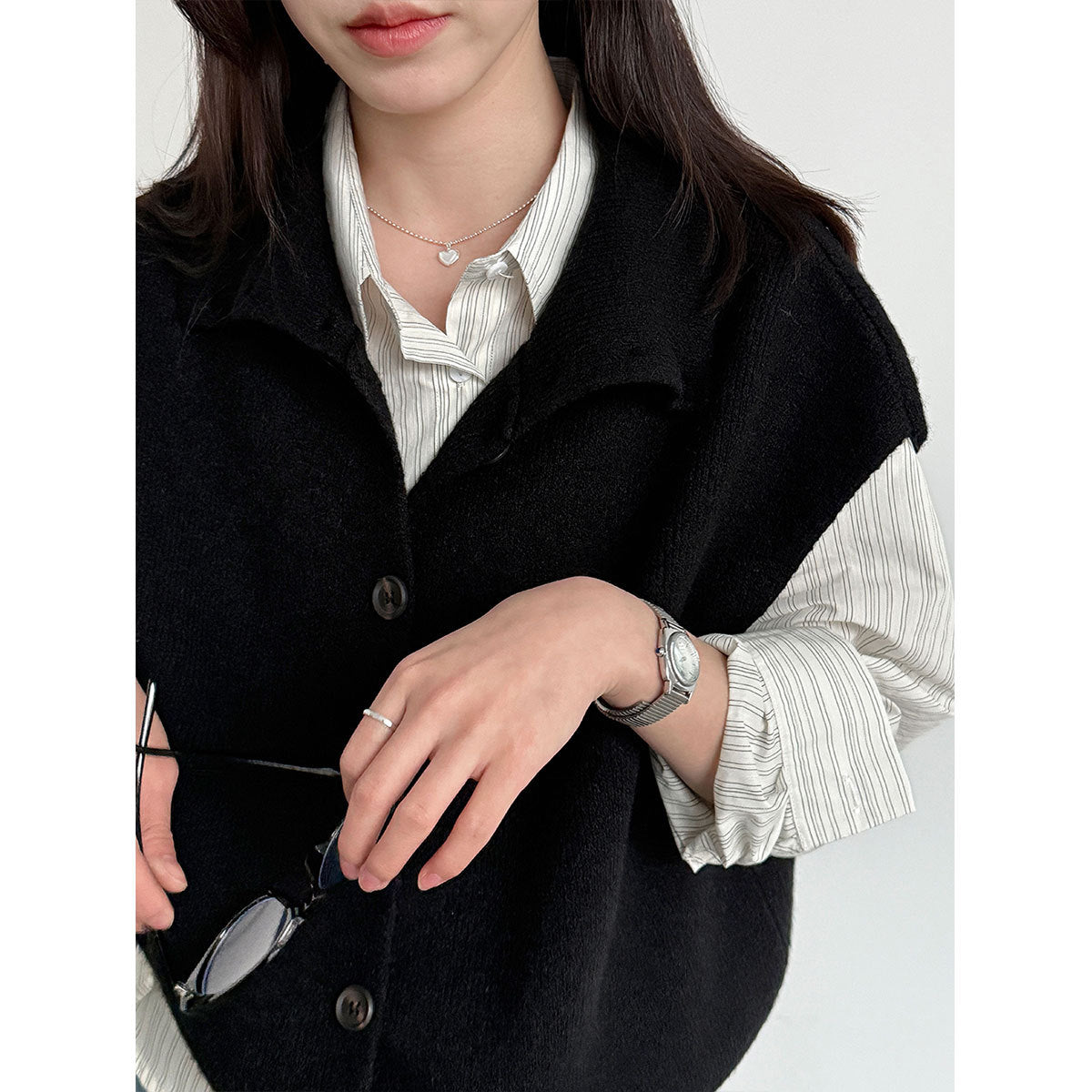 Layered High-neck Knit Vest for Women Spring Drawstring Waist Slim Fit Versatile Sweater Vest
