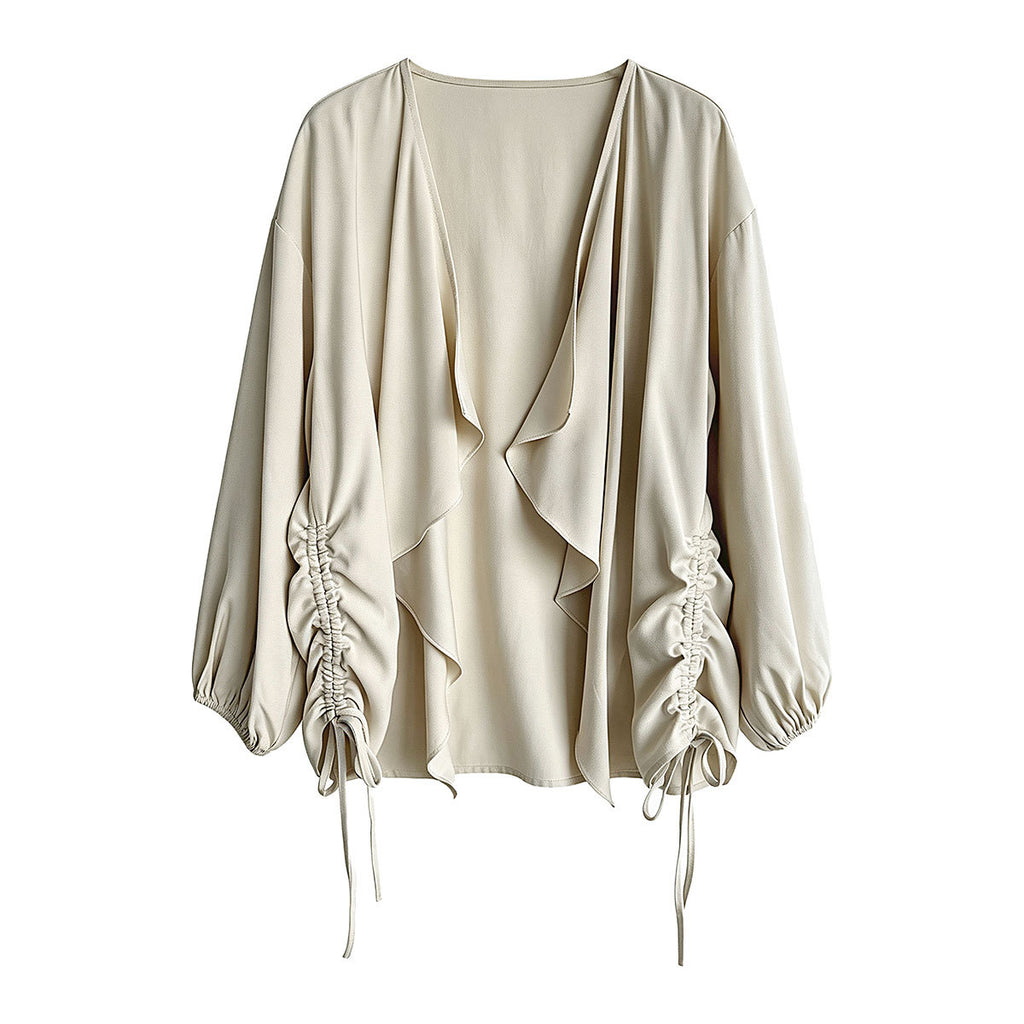 Irregular Drawstring Drapey Open Front Cardigan Coat for Women, Lightweight Loose Shoulder Wrap Trench Coat